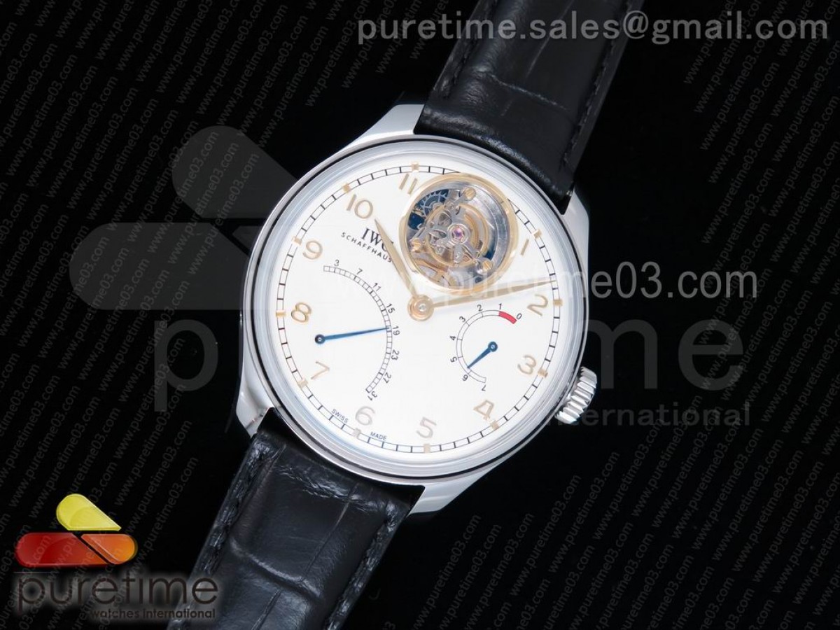 YL공장 IWC 포르투기저 5046 뚜르비옹 화이트다이얼 골드마크 / 가죽 Portuguese Tourbillon IW5046 SS YLF Best Edition Black Dial on Black Leather Strap
