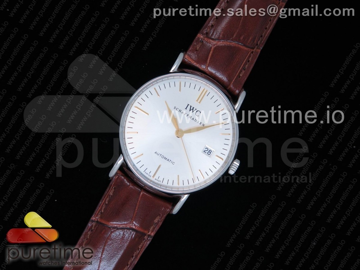 TW공장 IWC 포르토피노 오토매틱 실버다이얼 골드마크 / 가죽 Portofino Automatic SS TWF 1:1 Best Edition Silver Dial Gold Markers on Brown Leather Strap A2892