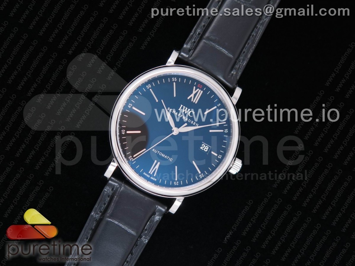 AF공장 IWC 포르토피노 블루 가죽 Portofino Automatic SS AF 1:1 Best Edition Black Dial on Black Leather Strap A2892
