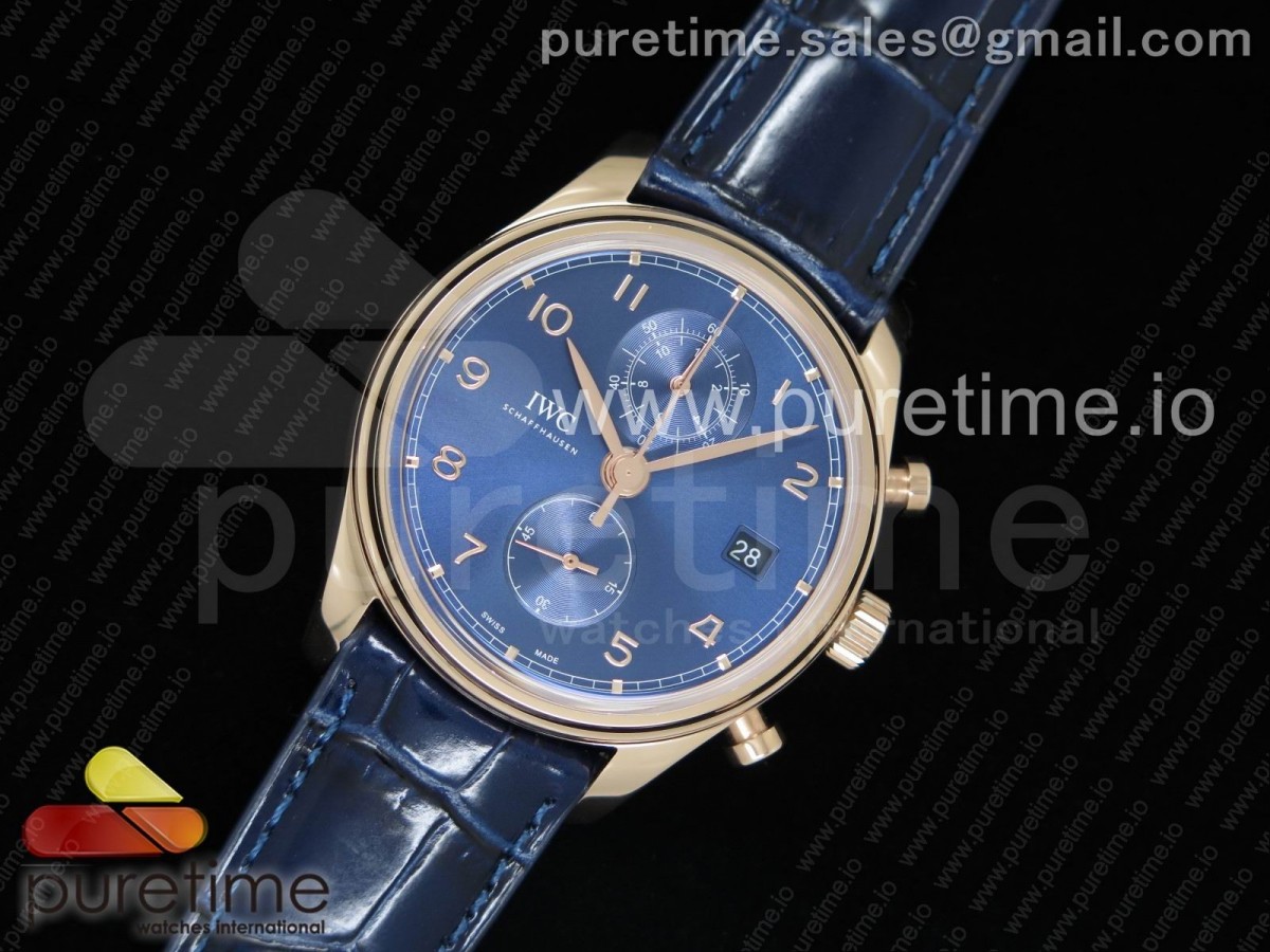 YL공장 IWC 포르투기저 42MM IW3903 블루 로즈골드 가죽 Portugieser Chrono Classic 42 RG IW3903 YLF Best Edition Blue Dial on Blue Leather Strap A7750