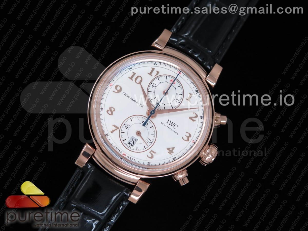 YL공장 IWC 다빈치 크로노 39344 화이트 골드 가죽 Da Vinci Chrono IW3934 RG YLF 1:1 Best Edition White Dial Gold Markers on Black Leather Strap A7750