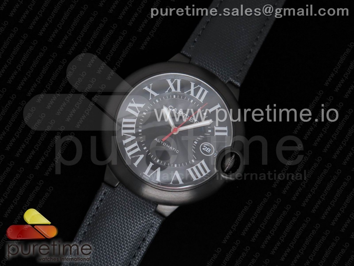 AF공장 까르띠에 발롱블루 42MM PVD 스틸 Ballon Bleu 42mm PVD AF 1:1 Best Edition Black Texture Dial on Black Nylon Strap A2892