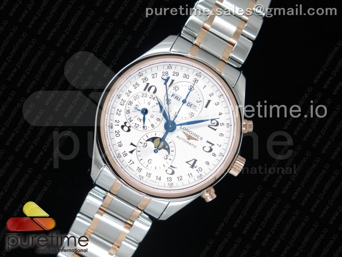 GS공장 론진 문페이즈 크로노 브슬 Master Moonphase Chronograph SS/RG GSF 1:1 Best Edition White Dial on SS/RG Bracelet A7751