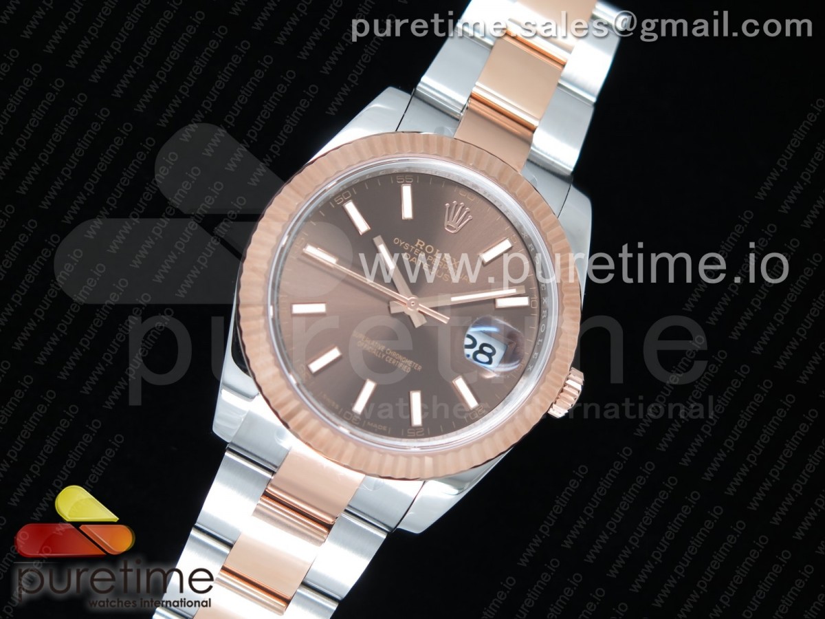 AR공장 롤렉스 데이저스트 41MM 콤비 브라운 바인덱스 오이스터 로즈골드 DateJust 41 126331 SS/RG ARF 1:1 Best Edition 904L Steel Brown Dial Stick Markers on Oyster Bracelet A2824
