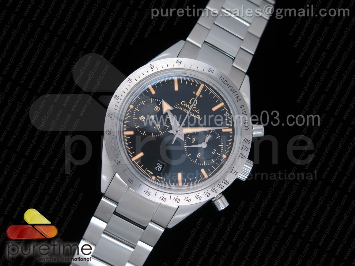 OM공장 오메가 스피드마스터 블랙다이얼 브라운 / 브슬  Speedmaster '57 Co-Axial OMF 11 Best Edition Black Dial Brown Markers on SS Bracelet A9300 (Black Balance Wheel)