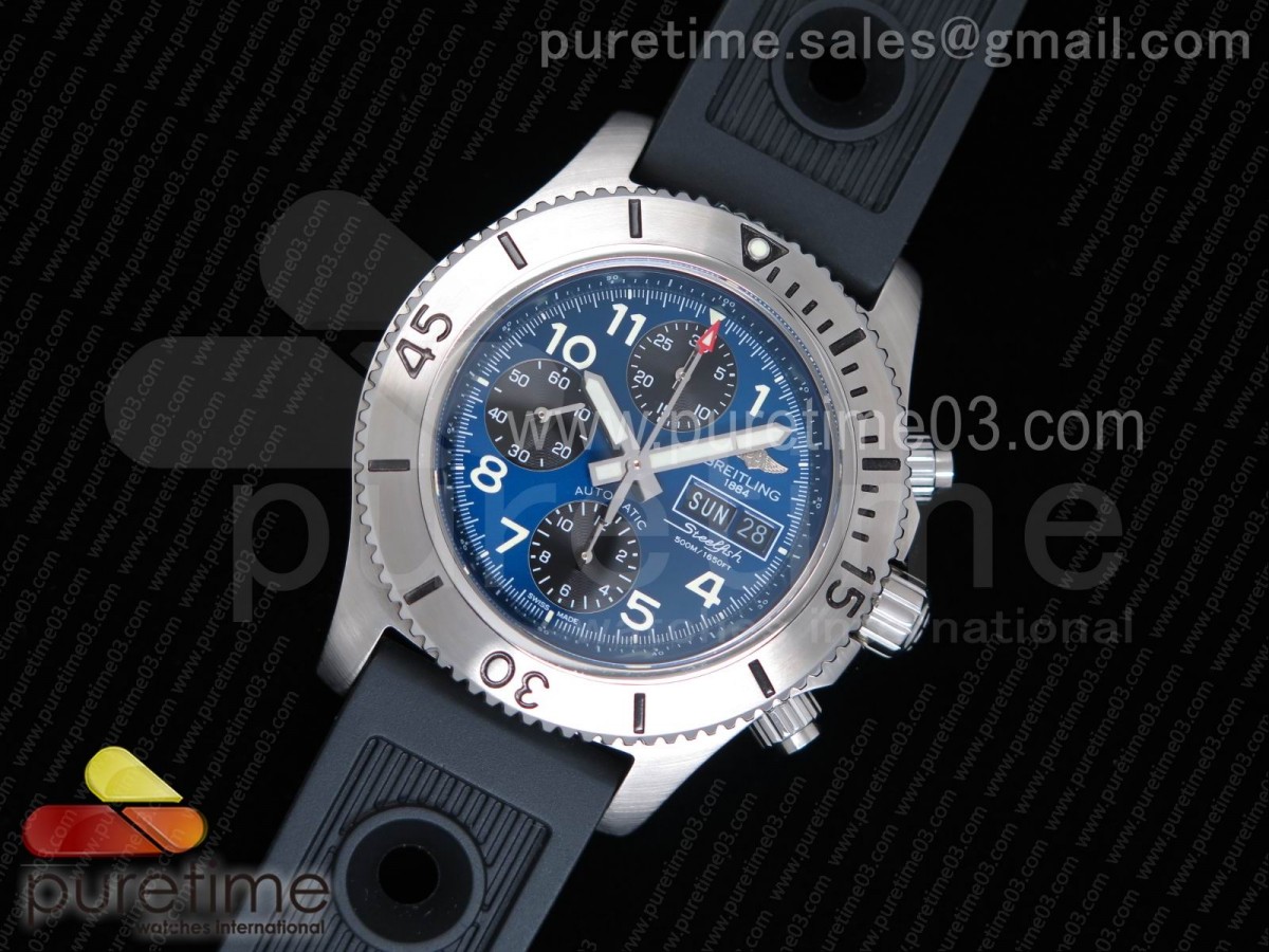 브라이틀링 슈퍼오션 스틸피쉬 크로노그래프 블루트다이얼 / 블랙러버 스트랩  SuperOcean SteelFish Chronograph SS Blue Dial on Black Rubber Strap A7750