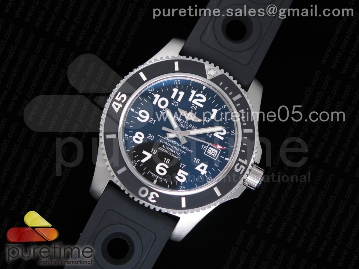 GF공장 브라이틀링 슈퍼오션 2 44mm 블랙다이얼 / 블랙러버 스트랩  SuperOcean II 44mm GF 11 Best Edition Black Dial on Black Rubber Strap A2824