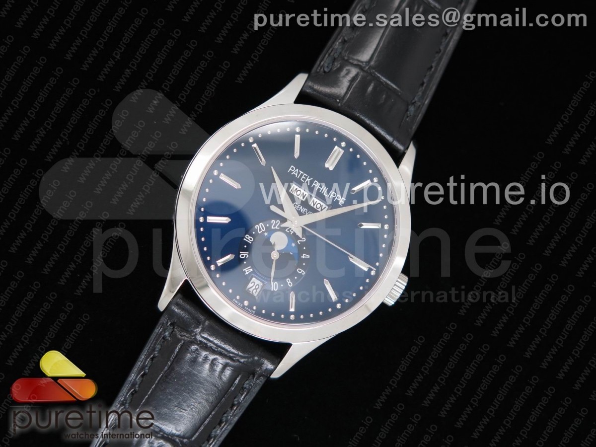 KM공장 파텍필립 컴플리케이션즈 5396G 블루 다이얼 크리스탈 마커 Complications 5396G KMF Blue Dial Crystal Markers on Black Leather Strap A324