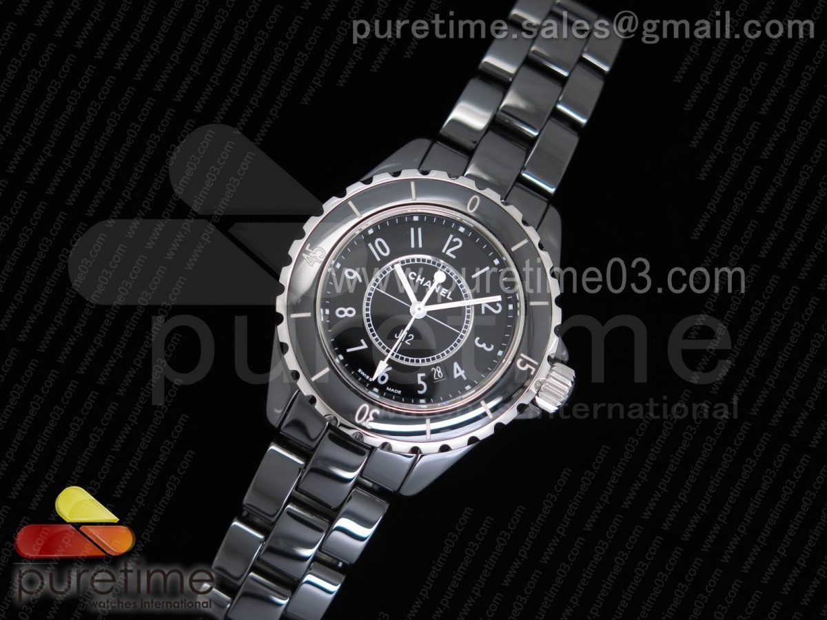 KOR공장 샤넬 J12 33MM 여성용 블랙 세라믹 아라비안 인덱스 J12 33mm KOR 1:1 Best Edition Black Korea Ceramic Black Dial on Bracelet Swiss Quartz