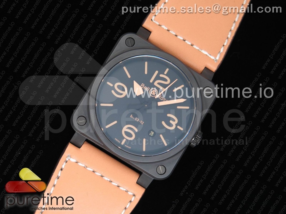 벨엔로스 BR03-92 리얼 세라믹 블랙 다이얼 브라운 마커스 브라운 레더 스트랩 BR 03-92 Real Ceramic Case 1:1 Best Edition Black Dial Brown Markers on Brown Leather Strap MIYOTA 9015