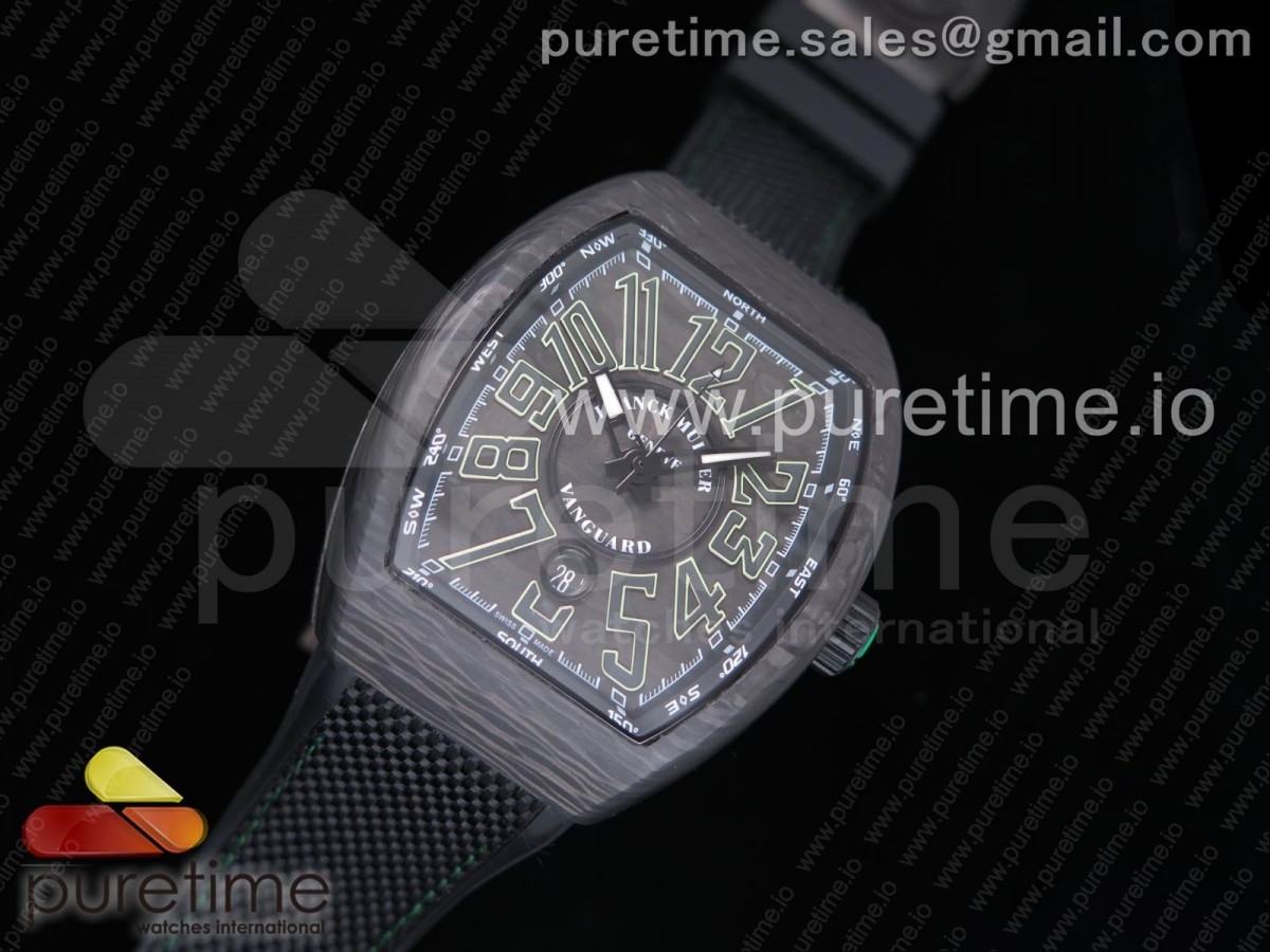 프랭크뮬러 뱅가드 오토매틱 카본 블랙/그린 카본 다이얼 Vanguard Automatic Carbon Black/Green Carbon Dial on Black Nylon/Rubber Strap NH35A