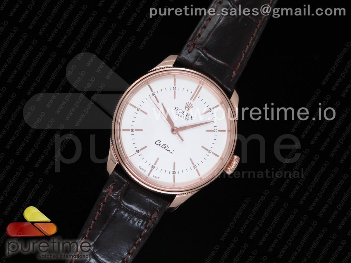 MK공장 V4 롤렉스 셀리니 타임 50509 로즈골드 화이트 다이얼 브라운 레더 스트랩  Cellini Time 50509 RG MKF Best Edition White Dial Sticks Marker on Brown Leather Strap A3132 V4
