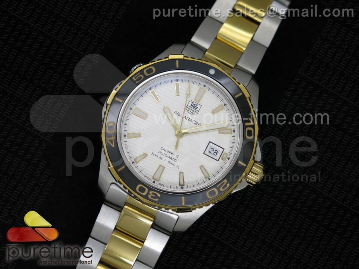 V6공장 태그호이어 아쿠아레이서 칼리버5 화이트 다이얼 Aquaracer Calibre 5 SS/YG 1:1 White Dial on SS/YG Bracelet A2824