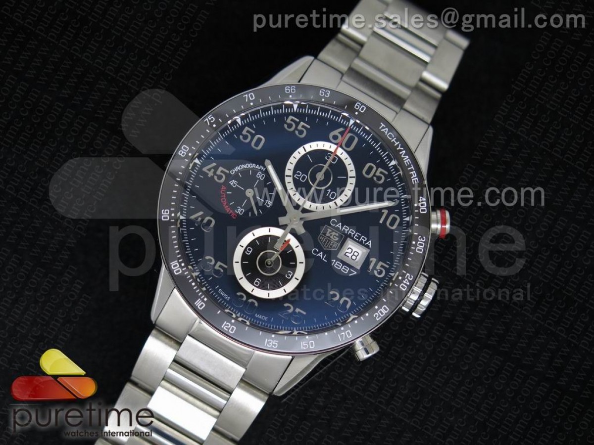 V6공장 태그호이어 까레라 칼리버 1887 세라믹 베젤 블랙 다이얼 브슬 Carrera Calibre 1887 SS V6F 1:1 Best Edition Ceramic Bezel Black Dial on SS Bracelet CAL1887