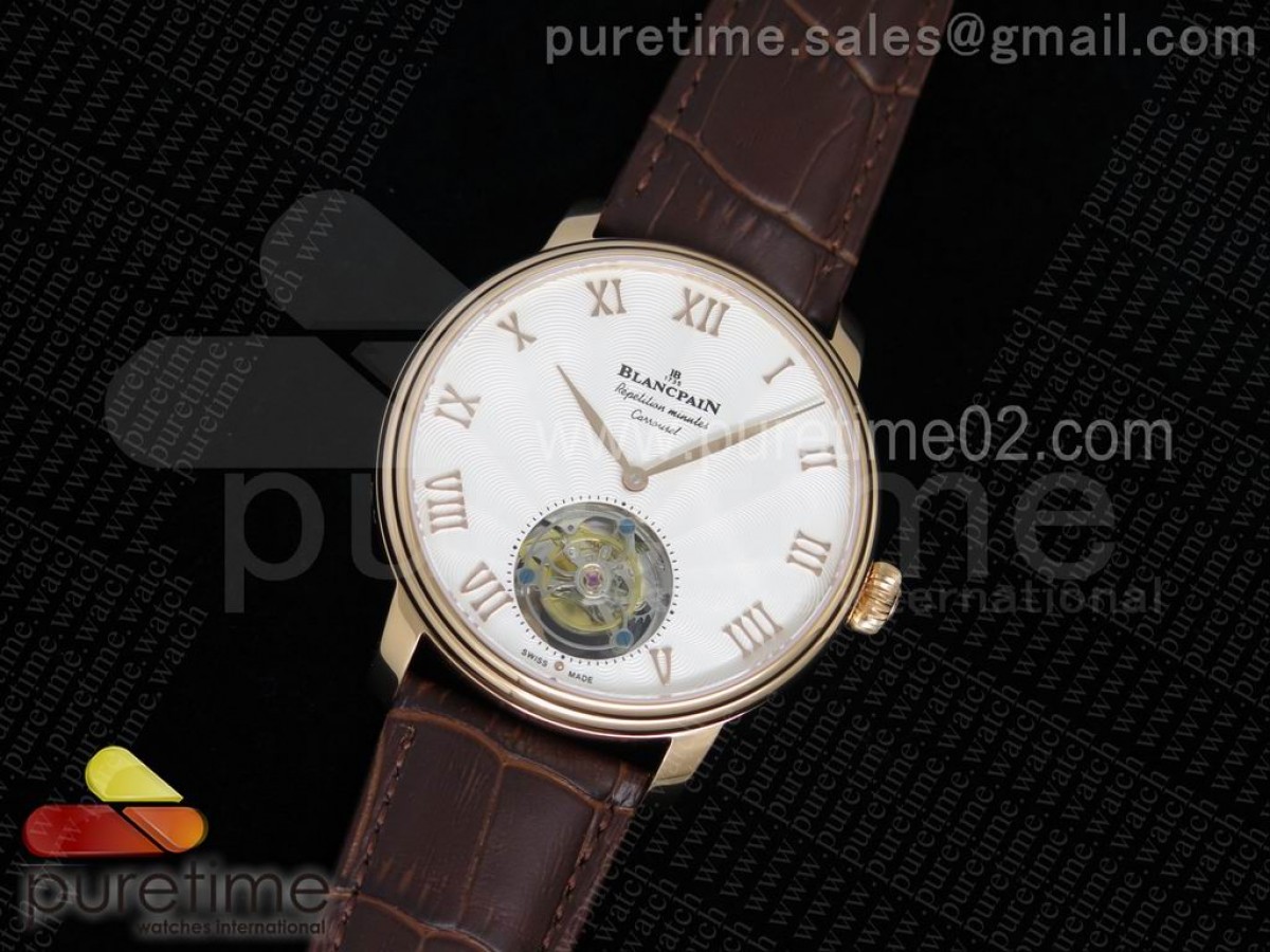 블랑팡 카루젤 뚜르비옹 로즈골드 화이트 다이얼 브라운 레더 스트랩 Carrousel Tourbillon RG White Dial on Brown Leather Strap