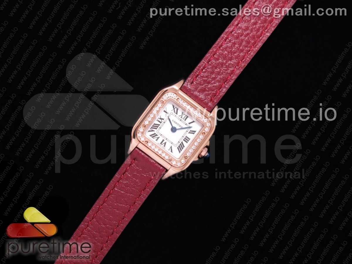 K11공장 까르띠에 팬더 레이디즈 22mm 가죽 다이아베젤 로즈골드 / Santos Ladies RG 22mm K11F Best Edition White Dial Diamonds Bezel on Red Leather Strap Ronda Quartz