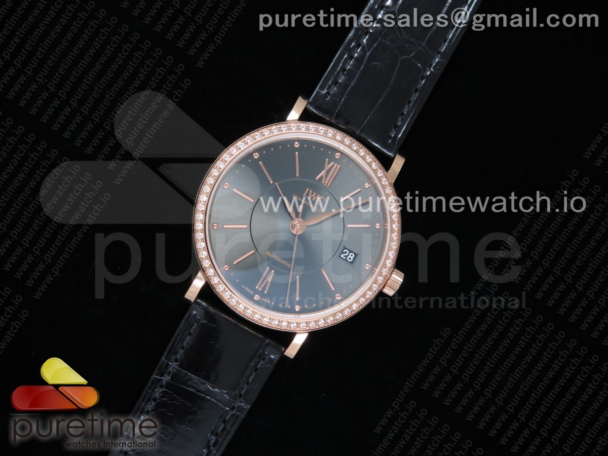 MF공장 IWC 포르토피노 37MM 그레이다이얼 로즈골드 다이아베젤 악어스트랩 / Portofino Automatic 37 RG M+F 11 Best Edition Gray Dial on Black Crocodile Strap A35111
