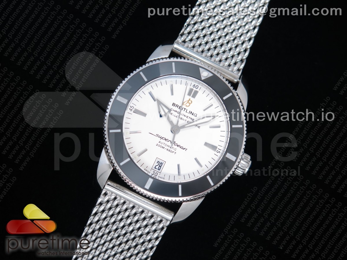 GF공장 V2 슈퍼오션헤리티지 화이트다이얼 메쉬밴드 / SuperOcean Heritage ii 42mm SS GF 11 Best Edition White Dial Black Bezel on SS Mesh Bracelet A2824 V2