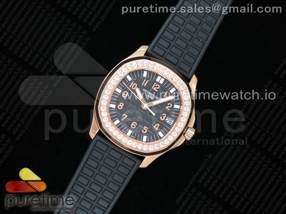 PP공장 파텍필립 5068 아쿠아넛 로즈골드 화블랙다이얼 러버 다이아베젤 /Aquanaut 5068 RG PPF 11 Best Edition Black Textured Dial on Black Rubber Strap 324CS