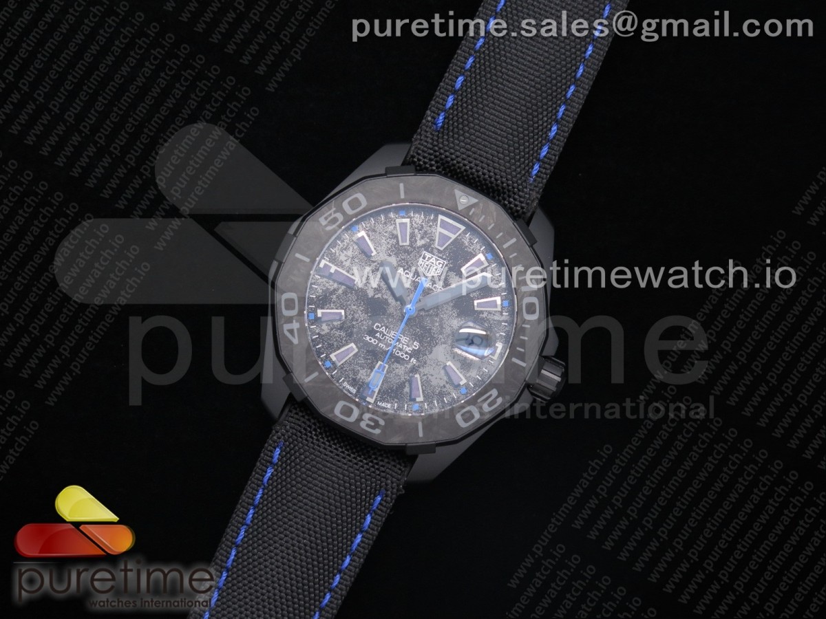 TB공장 태그호이어 아쿠아레이서 칼리버5 카본 카본다이얼 나일론 블루 / Aquaracer Calibre 5 Blue Carbon TBF 11 Best Edition Carbon Dial on Nylon Strap A2824