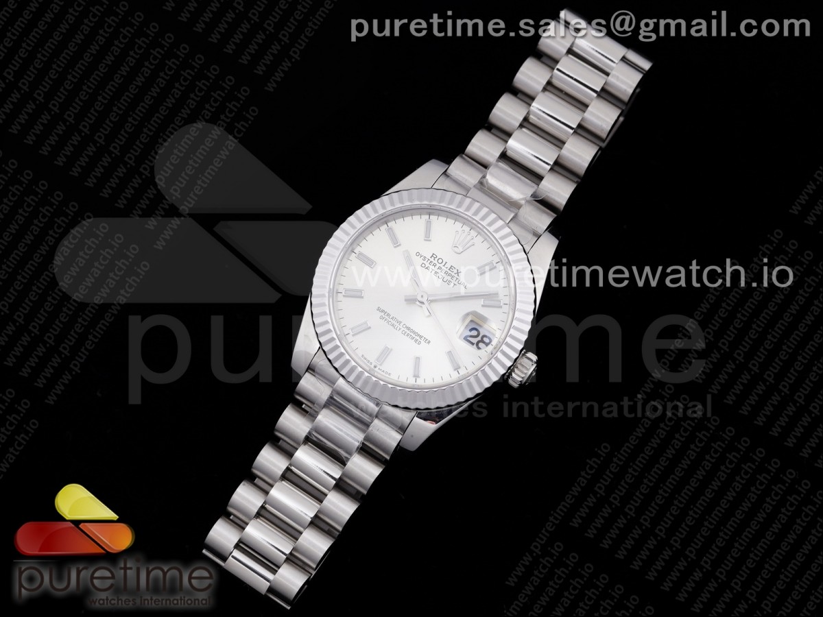 GM공장 롤렉스 데이저스트 31MM 실버 바인덱스 브슬 여성용 / DateJust 31 Ladies 278289 GMF 316L Steel Silver Dial Stick Markers on President Syle Bracelet