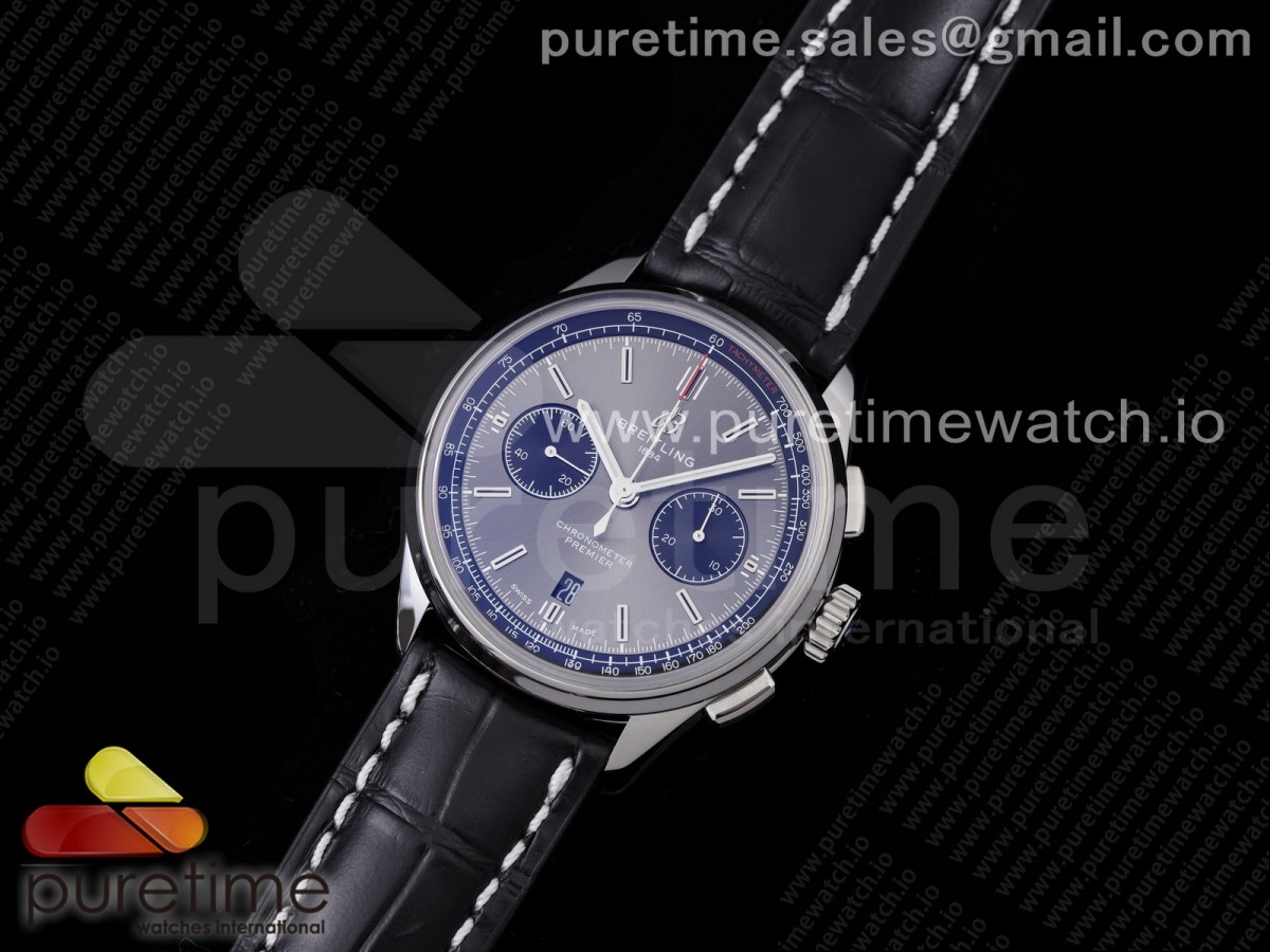 GF공장 브라이틀링 프리미어 B01 크로노 그레이블랙다이얼 가죽 / Premier B01 Chrono SS 42mm GF 11 Best Edition GrayBlack Dial on Black Leather Strap A7750