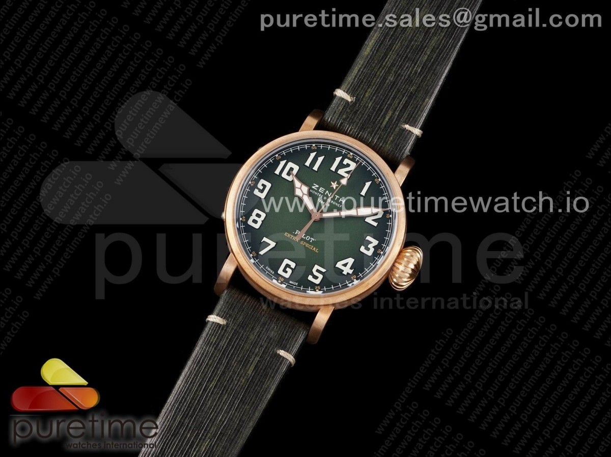 XF공장 제니스 파일럿 타입 20 브론즈 그린다이얼 그린가죽 / Pilot Type 20 Extra Special Bronze XF 11 Best Edition Green Dial on Green Leather Strap A2824
