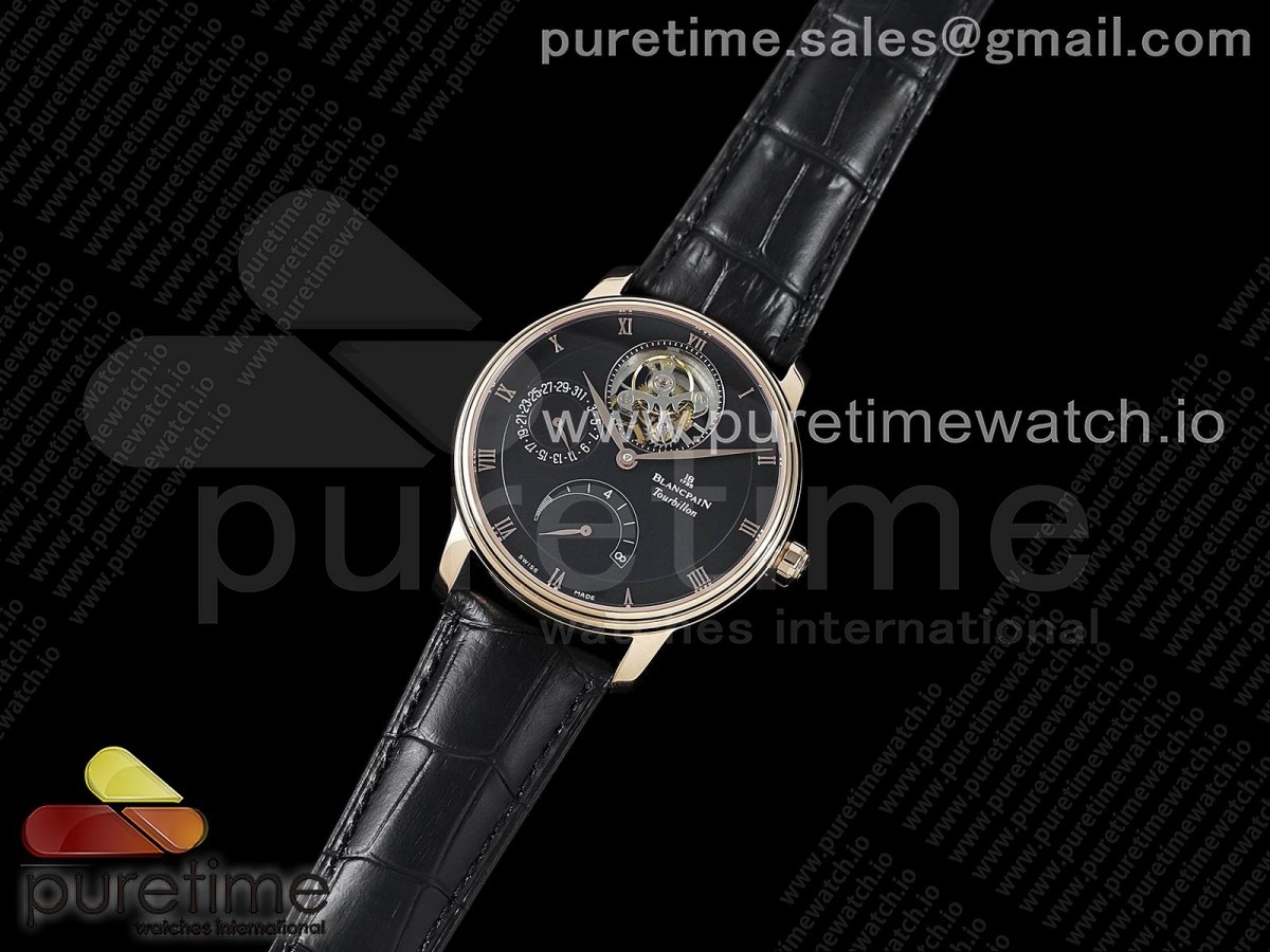 JB공장 블랑팡 빌레레 투어빌론 로즈골드 블랙다이얼 블랙가죽 / Villeret Tourbillon RG Real PR JBF Best Edition Black Dial on Black Leather Strap V2