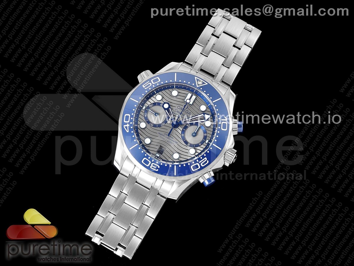OM공장 오메가 씨마스터 다이버300 크로노 그레이다이얼 블루 /  Seamaster 300M Chrono SS OMF 11 Best Edition Gray Dial on SS Bracelet A9900