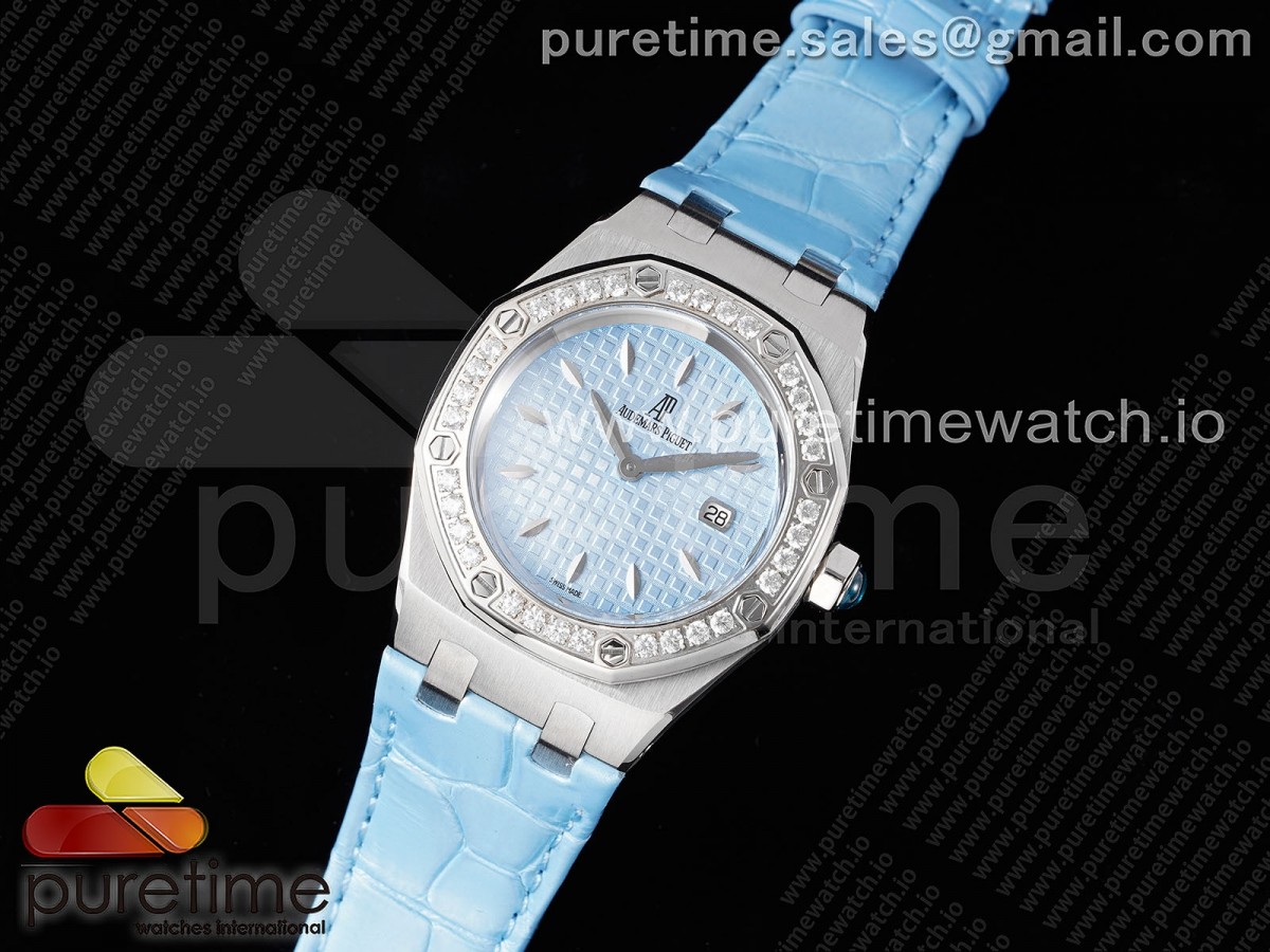 TW공장 오데마피게 로얄오크 오프쇼어 37MM 다이아베젤 블루다이얼 가죽 / Royal Oak Offshore Ladies 37mm SS TWF Best Edition Blue Dial Diamonds Bezel on Blue Leather Strap ETA Quartz