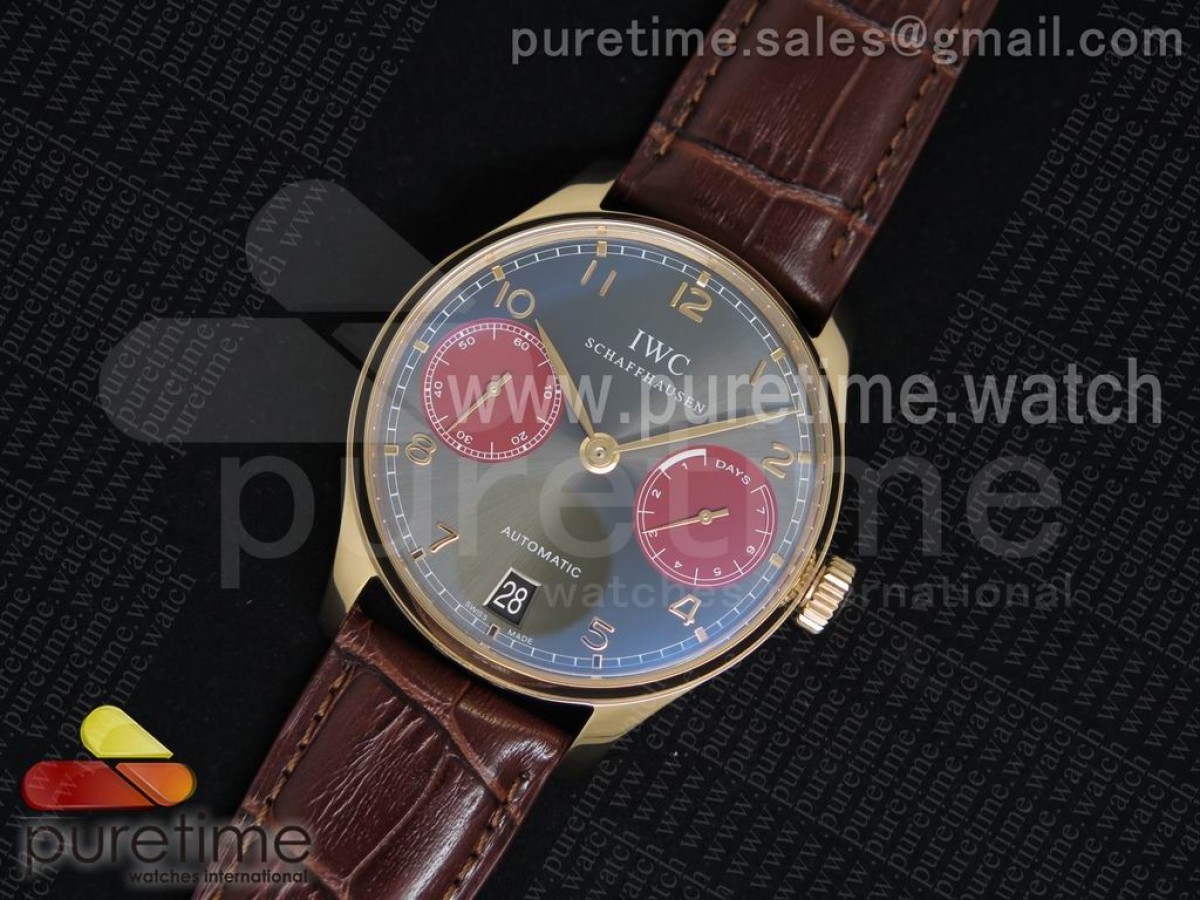 ZF공장 IWC 포르투기즈 부엉이 Portuguese Real PR IW500127 RG ZF 11 Best Edition GrayRed Dial on Brown Leather Strap A52010 V2