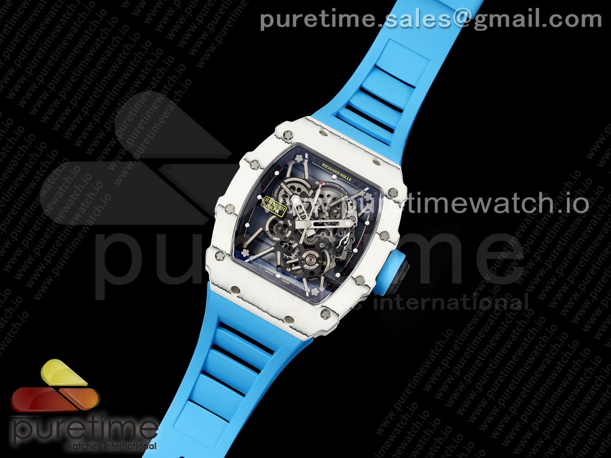 SONIC공장 리차드밀 스켈레톤 리얼카본 RM035 White Carbon SONIC Best Edition Skeleton Dial on Blue Rubber Strap Clone RMUL2