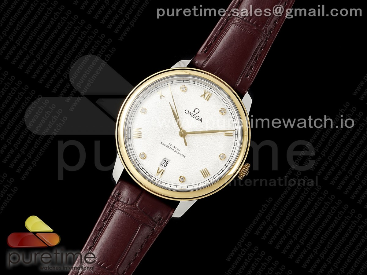 MK공장 오메가 드빌 데이트 화이트 다이아 옐로우골드 De Ville Date YG MKF 11 Best Edition White Textured Dial Diamonds Marker on Brown Leather Strap A8800