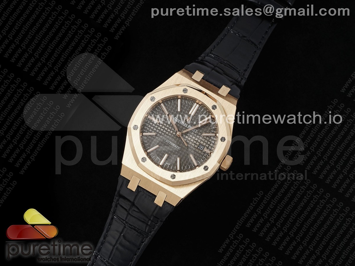 APSF공장 V4 오데마피게 로얄오크 15400 로즈골드 텅스텐 그레이다이얼 블랙가죽스트랩 Royal Oak 41mm 15400 RG APSF 11 Best Edition Gray Dial on Black Leather Strap SA3120 Super Clone V4 (Gain Weight)