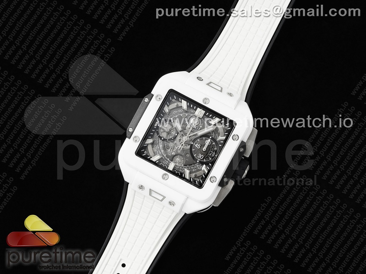 BBF공장 위블로 스퀘어뱅 유니코 화이트세라믹 스켈레톤다이얼 화이트러버스트랩 Square Bang Unico White Ceramic BBF 11 Best Edition on Rubber Strap A1280