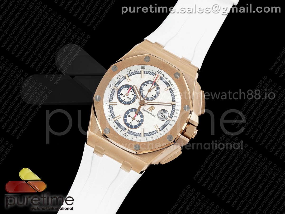 TKF공장 오데마피게 로얄오크 오프쇼어 44미리 로즈골드 화이트다이얼 화이트러버스트랩 Royal Oak Offshore 44mm RG TKF 11 Best Edition White Dial on White Rubber Strap A3126