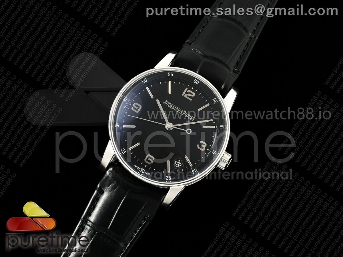 APSF공장 오데마피게 코드 11.59 15210 블랙다이얼 블랙가죽스트랩 Code 11.59 SS 15210 APSF 11 Best Edition Black Dial on Black Leather Strap SA4302 Super Clone