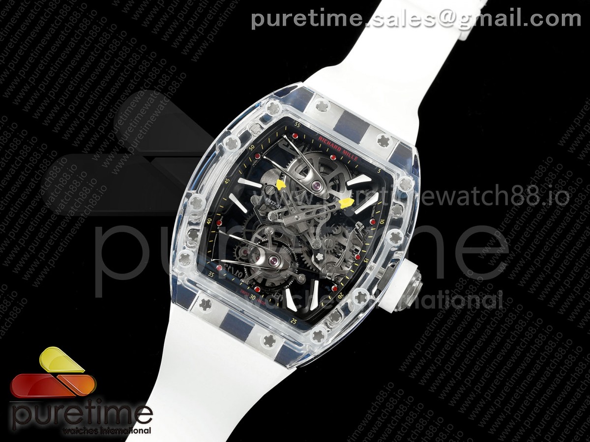 RMF공장 리차드밀 RM027-02 뚜르비옹 투명케이스 스켈레다이얼 화이트러버스트랩 RM027-02 Transparent Tourbillon RMF Best Edition Skeleton Dial on White Rubber Strap