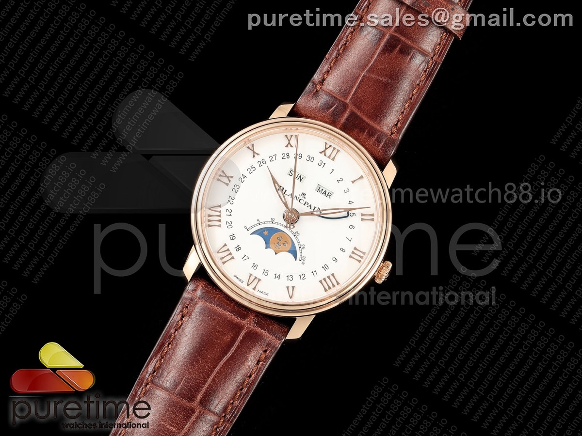 APS공장 블랑팡 빌레레 로즈골드 Villeret 6654 RG Complicated Function APSF 11 Best Edition White Dial on Brown Leather Strap A6654
