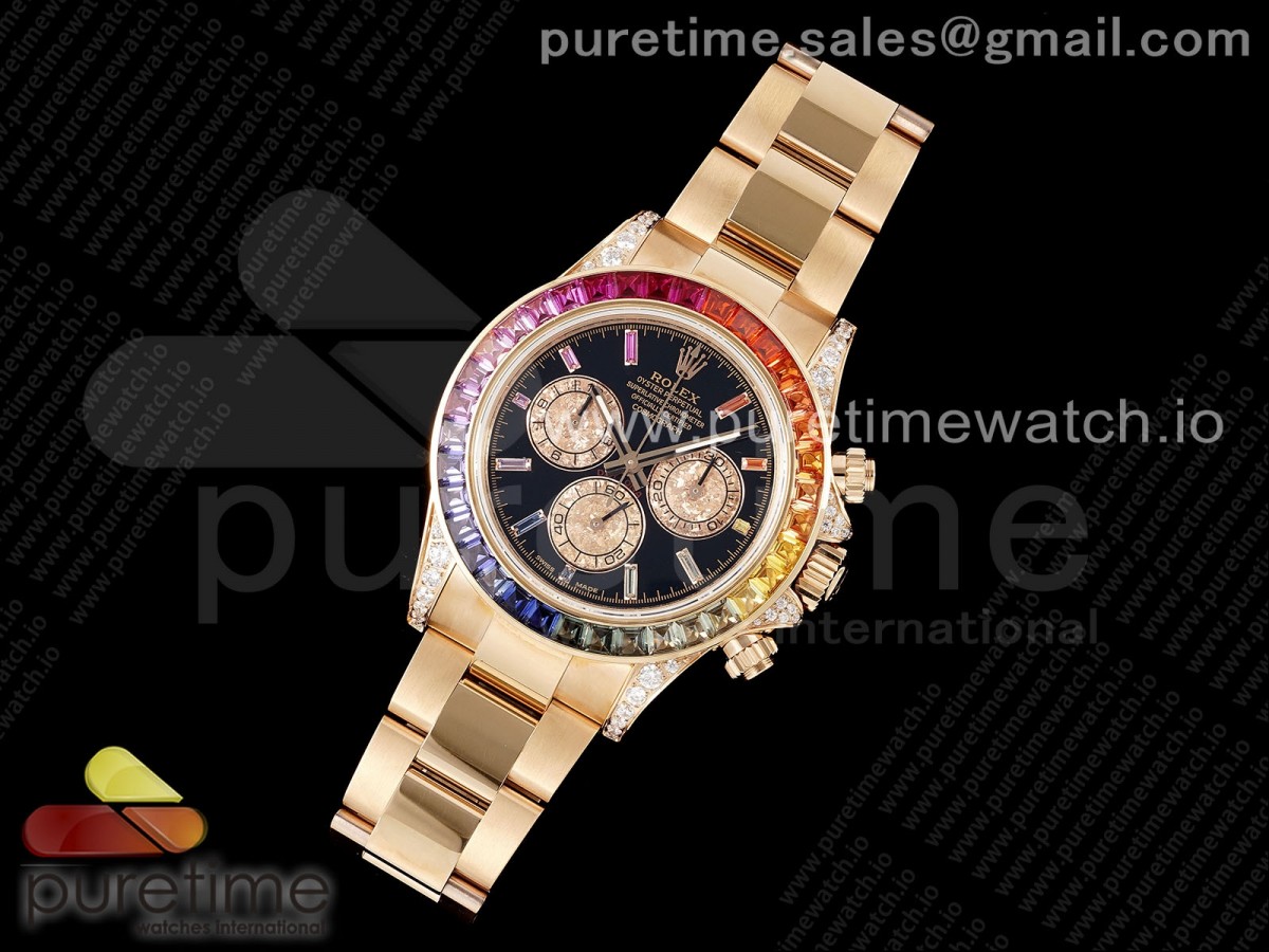 SONICF공장 롤렉스 데이토나 로즈골드 레인보우베젤 레인보우다이얼 스틸브레이슬릿 Daytona RG SONIC Best Edition Black Dial Rainbow Bezel on RG Bracelet SA4130