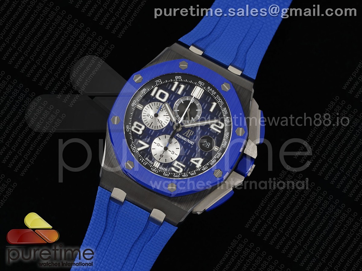 APJ공장 Royal Oak Offshore 44mm BlackBlue Ceramic APJF 11 Best Edition Blue Dial on Blue Rubber Strap A3126