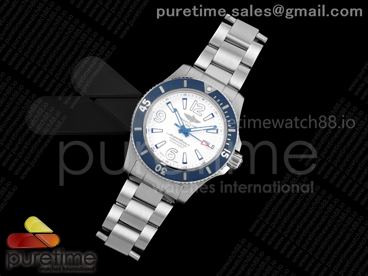 TF공장 브라이틀링 슈퍼오션 오토매틱 화이트다이얼 스틸브레이슬릿 SUPEROCEAN AUTOMATIC 44 TF 11 BEST EDITION WHITE DIAL BLUE BEZEL ON SS BRACELET A2824 V2