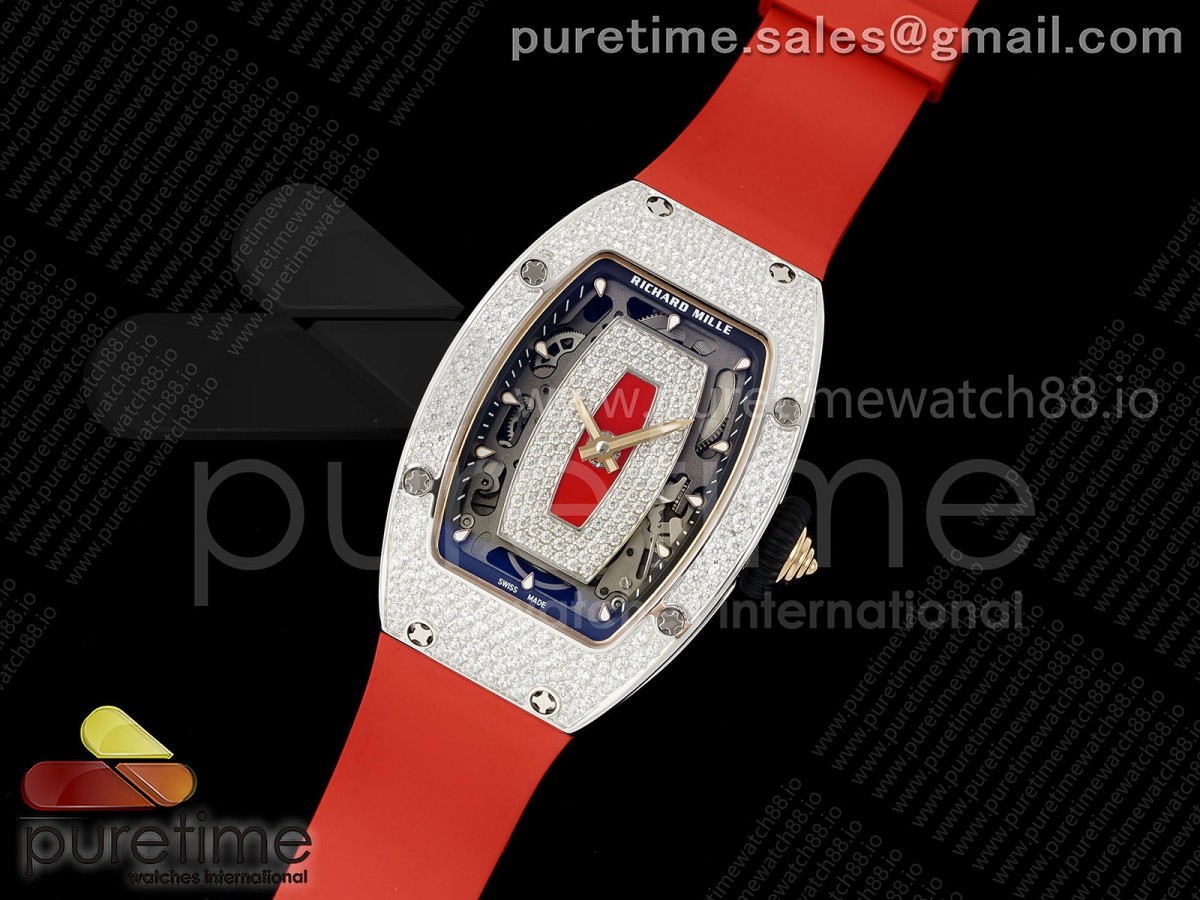 ZF공장 리차드밀 레이디 RM07 스노우다이아 레드다이얼 레드러버스트랩 RM07 LADIES SNOW DIAMONDS SS ZF 11 BEST EDITION RED DIAL ON RED RUBBER STRAP CRMA2 CLONE