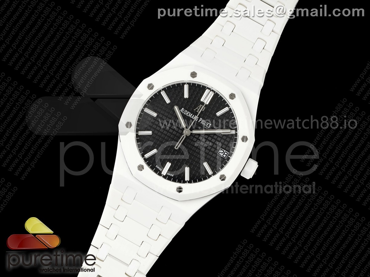 APSF공장 오데마피게 로얄오크 15500 화이트세라믹 블랙다이얼 세라믹브레이슬릿 ROYAL OAK 15500 WHITE CERAMIC APSF 11 BEST EDITION BLACK DIAL ON WHITE CERAMIC BRACELET SA4302 SUPER CLONE