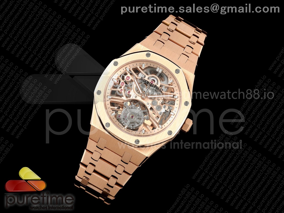 APPF공장 오데마피게 로얄오크 뚜르비옹 26735 로즈골드 스켈레톤다이얼 스틸브레이슬릿 Royal Oak Skeleton Tourbillon RG 26735 APPF Best Edition on RG Bracelet