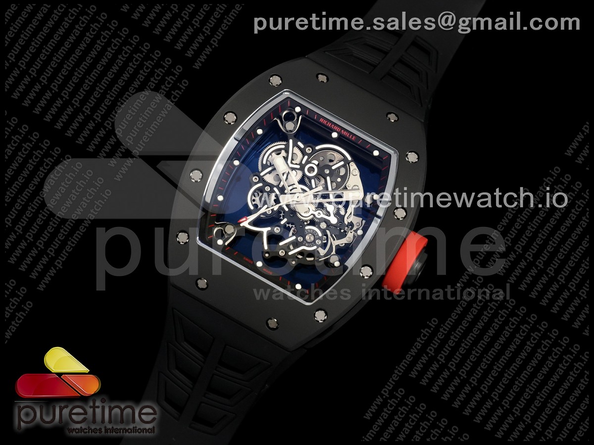ZF공장 리차드밀 RM055 최신버전 슈퍼클론 무브먼트  Black Ceramic ZF 11 Best Edition on BlackRed Inner Bezel on Shark Rubber Strap RMUL2 Super Clone V3