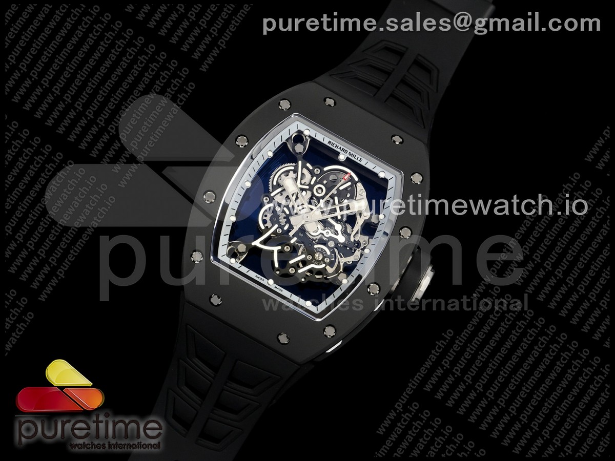 ZF공장 리차드밀 RM055 최신버전 슈퍼클론 무브먼트  RM055 Black Ceramic White Case ZF 11 Best Edition on Gray Inner Bezel on Shark Rubber Strap RMUL2 Super Clone V3