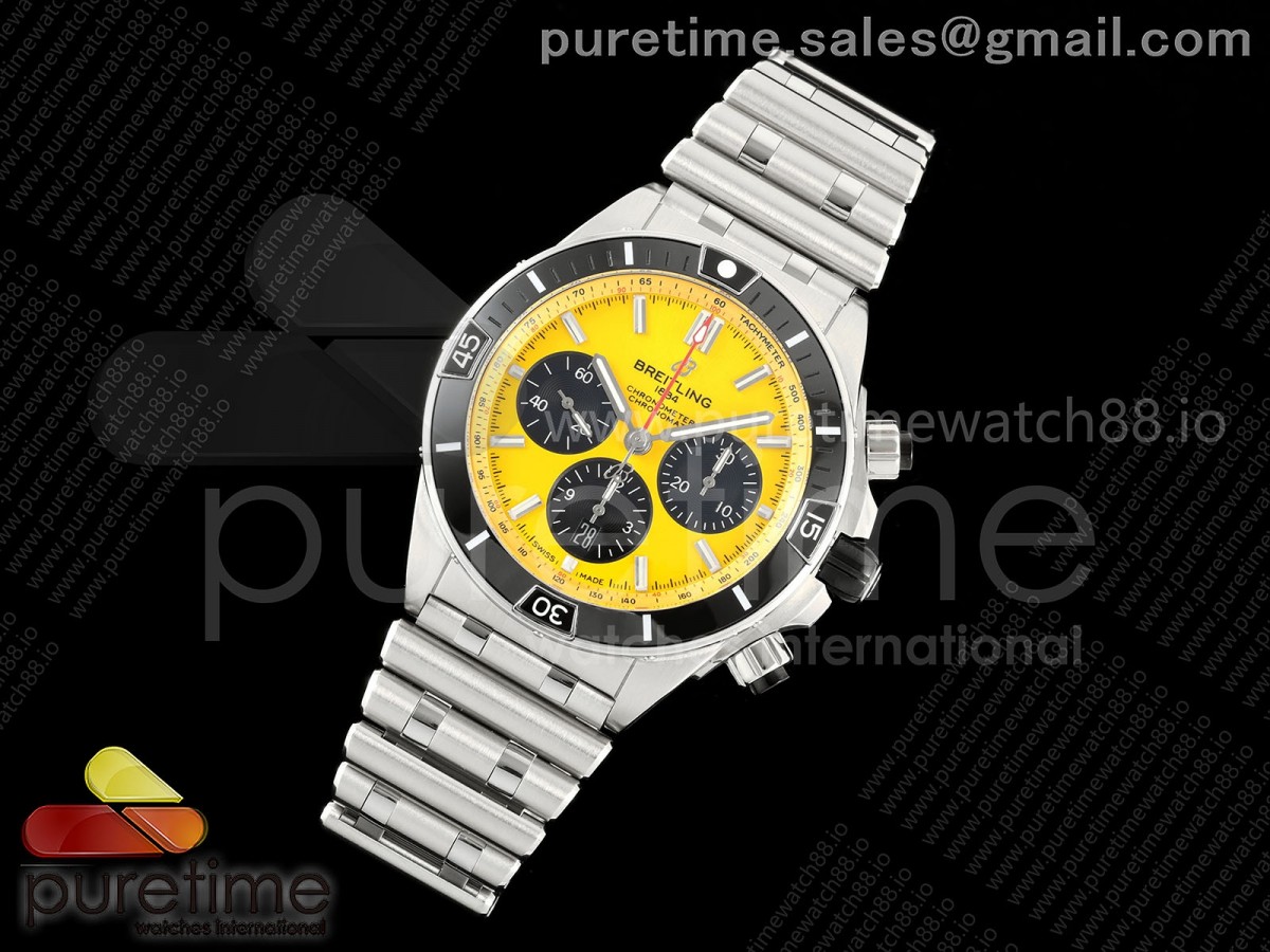 TF공장 브라이틀링 슈퍼 크로노맷 B01 44미리 옐로우다이얼 스틸브레이슬릿 Super Chronomat B01 44 SS TF 11 Best Edition Yellow Dial on SS Bracelet A7750