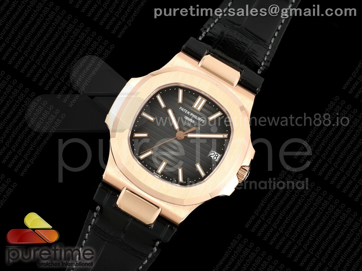 DD공장 노틸러스 5711 로즈골드 324 슈퍼클론 Nautilus 5711 RG DDF 11 Best Edition Gray Dial on Black Leather Strap DD324 Super Clone (Weighted)