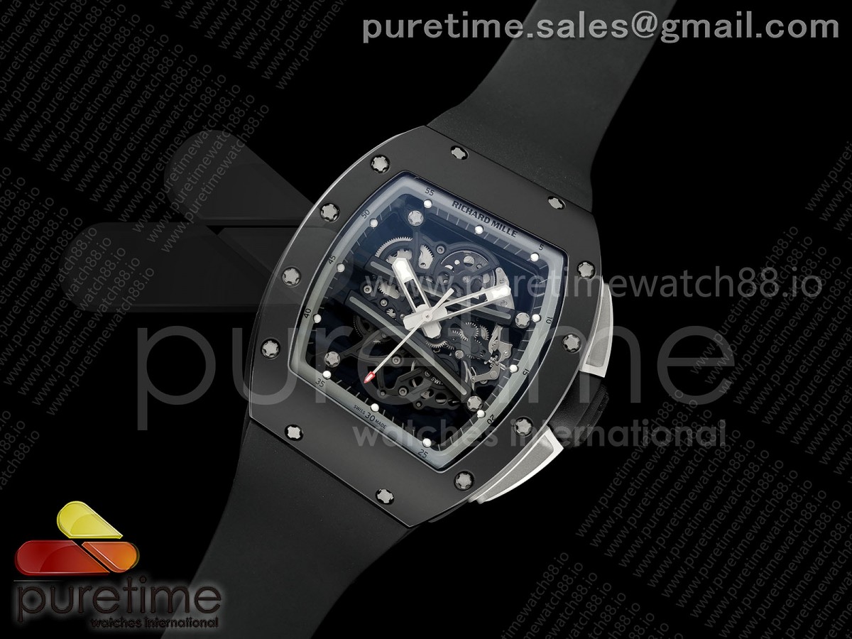 RF공장 Custom Made 리차드밀 RM061 블랙세라믹 티타늄프리스프렁 그레이이너베젤 블랙러버스트랩 RF Custom Made RM061 Black Ceramic Gray Inner Bezel with Free Sprung Titanium RMUL2 Super Clone